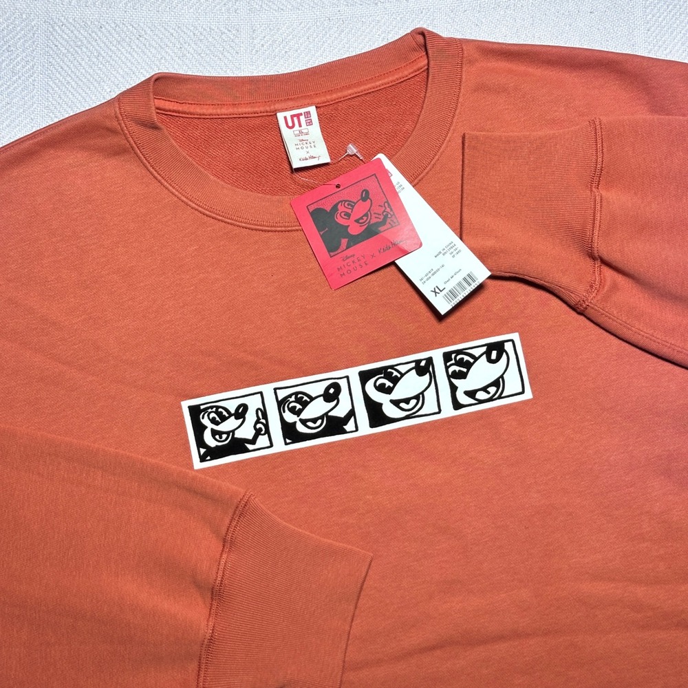 NEW Uniqlo Keith Haring x Disney Sweatshirt Mens XL Mickey Mouse Orange Crewneck
